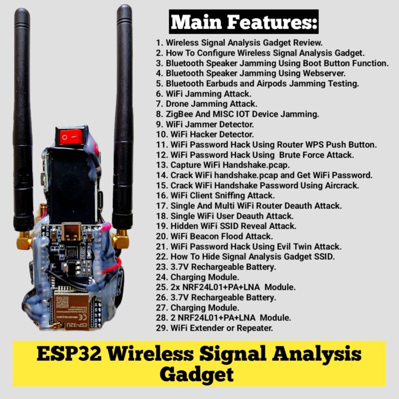 ESP32 Wireless Analyzer | Wi-Fi/Bluetooth Penetration Tester with Rechargeable Battery
