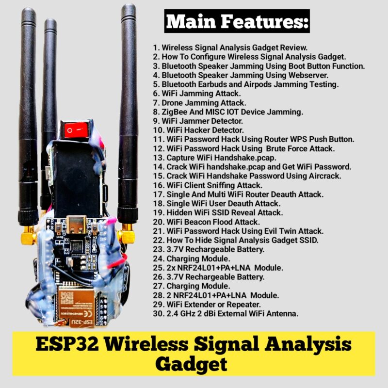 ESP32 Wireless Analyzer | Wi-Fi/Bluetooth Penetration Tester With Triple External Antenna